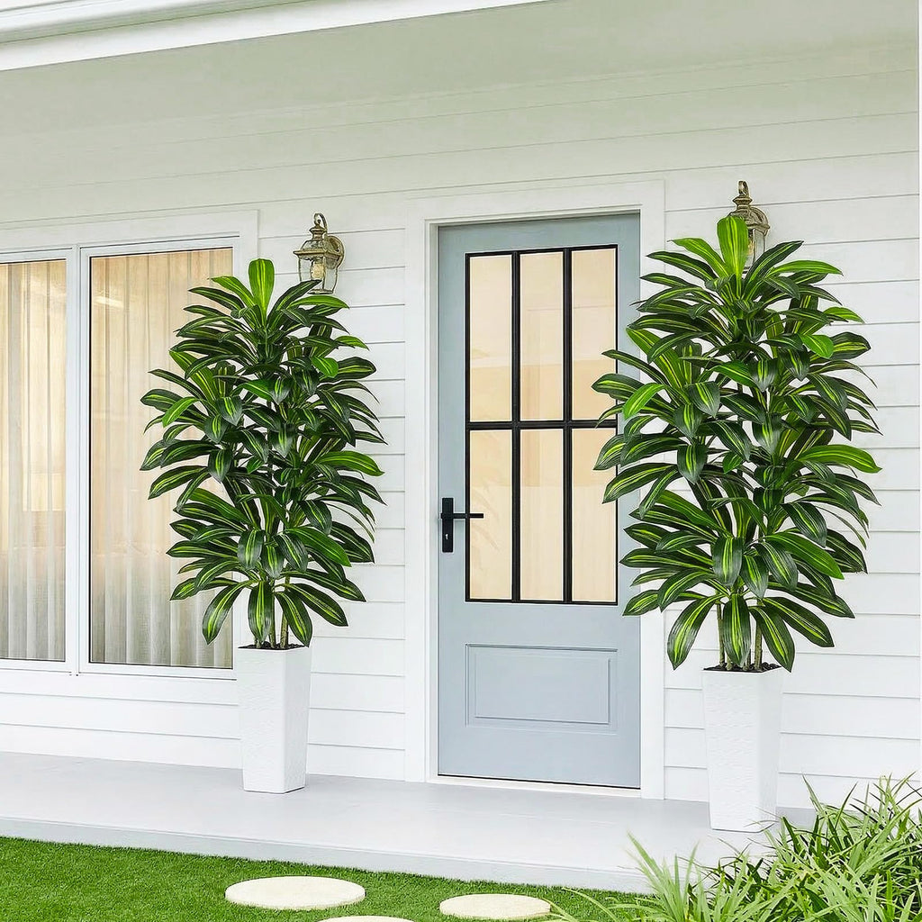Artificial Dracaena Tree 7FT / White Planter, Tall Plants Indoor