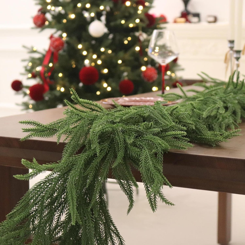 15FT Christmas Norfolk Pine Garland Real Touch for Mantle Decoration