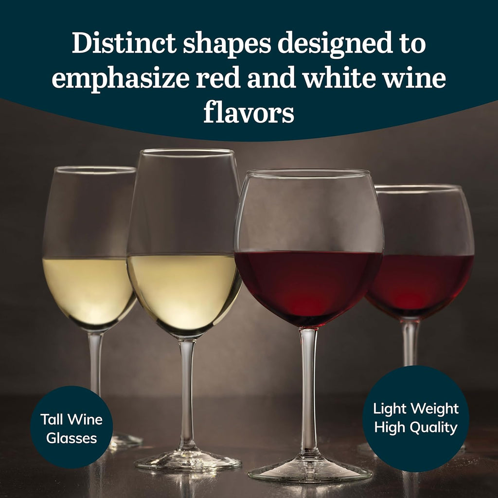 Vineyard Reserve Wine Glass Set of 12, Red and White Clear Wine Glasses, Merlot, Bordeaux, Chardonnay Gifts