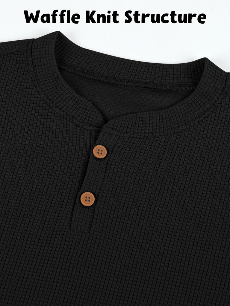 Boys Henley Long Sleeve Soft Boys Long Sleeve Shirts Waffle Thermal Henley T-Shirts Fall Base Layer Tees for Kids