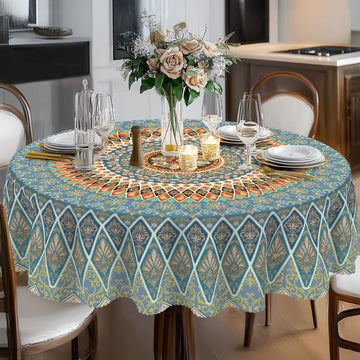 Boho Round Tablecloth 70In Wrinkle and Stain Resistant Table Cover