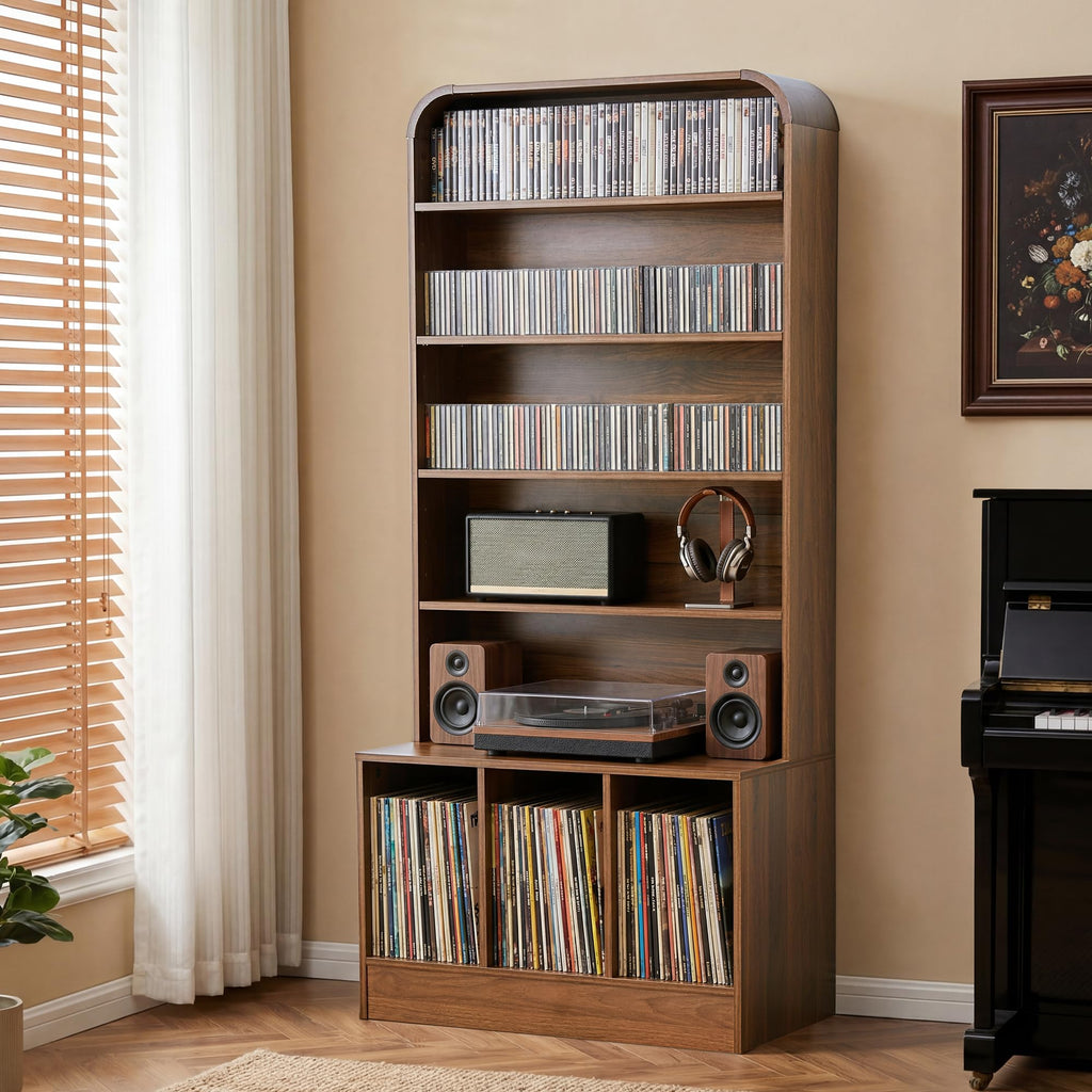 71'' Tall Record Player Stand, 6 Tier Large Vinyl Record Player Cabinet