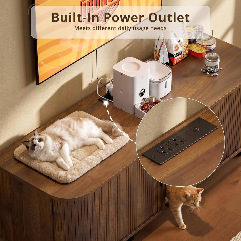 60" Double Cat Litter Box Enclosure with Power Outlet