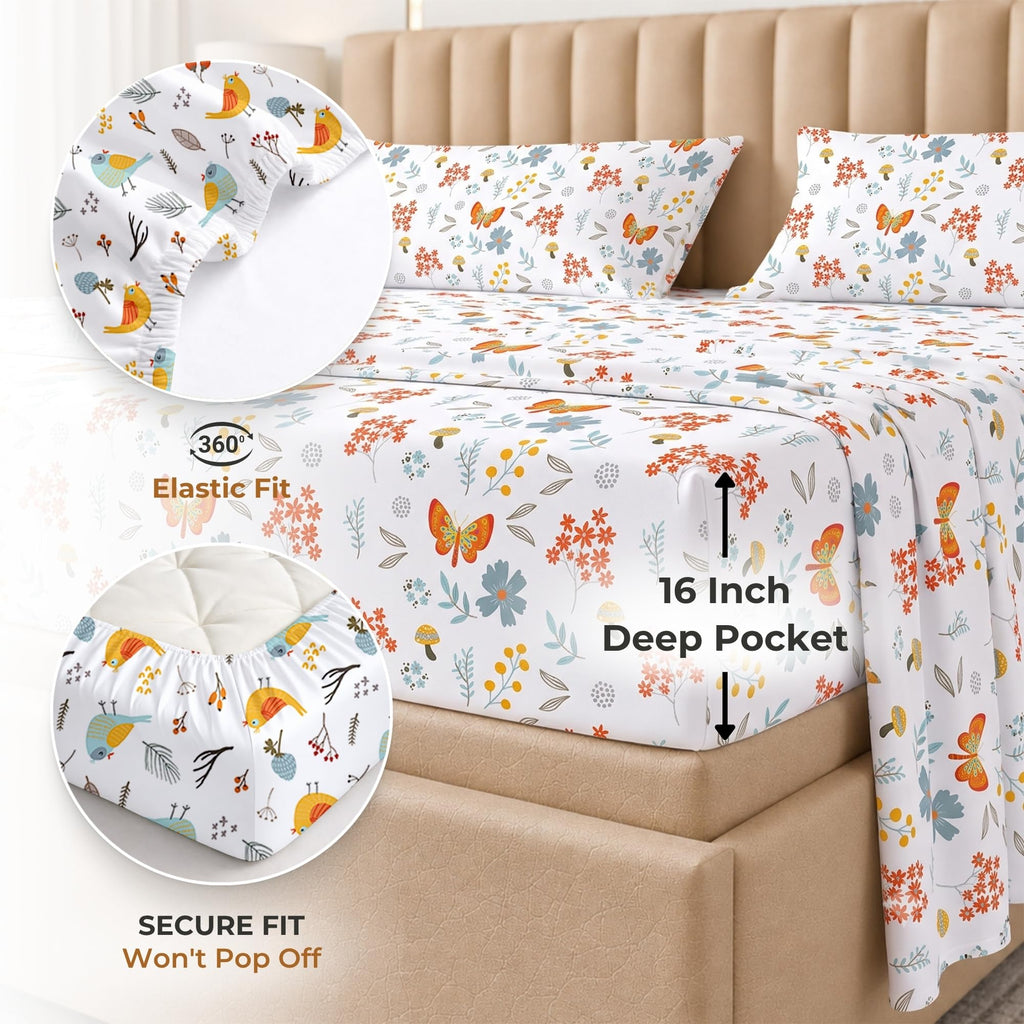 Bed Sheets 5 Piece 100% Egyptian Cotton 600 Thread Count Crisp Cooling Cotton Luxury Hotel Sheets Thick with 16" Inch