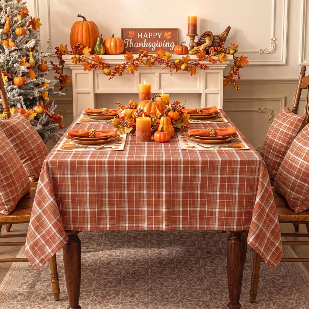 Fall Checkered Tablecloth Rectangle, Orange, 54 x 80 Inch