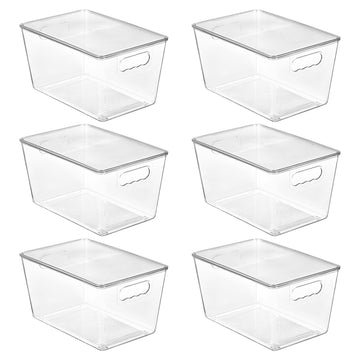 6 Pack Clear Stackable Storage Bins with Lids and Handles, Large