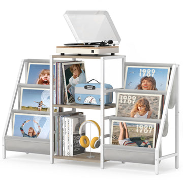 Record Player Stand with Vinyl Storage, Record Player Table with Record Storage 200 Albums, Turntable Stand with