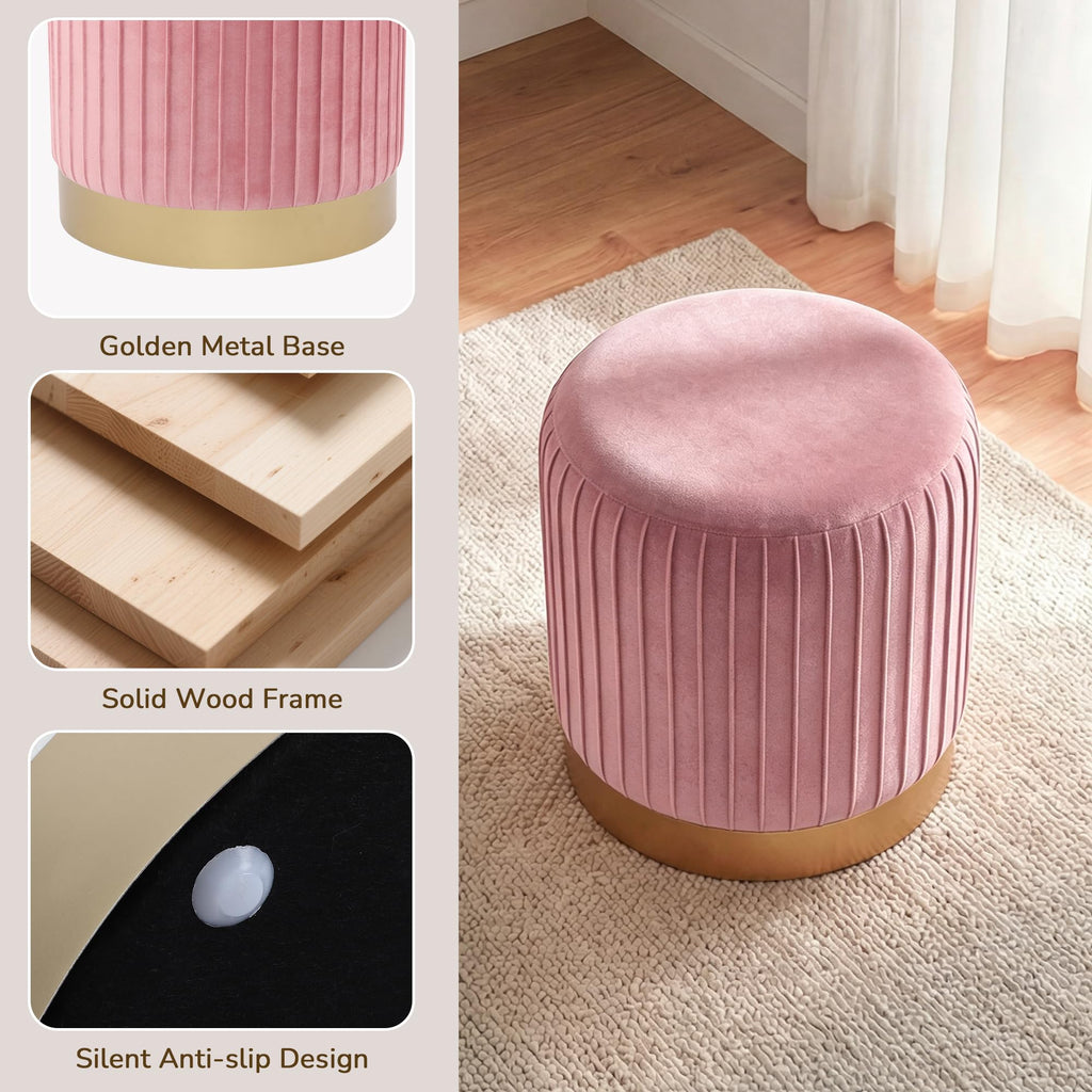 Round Velvet Ottoman, 16.5" H Footrest Stool (Pink, 1PC)