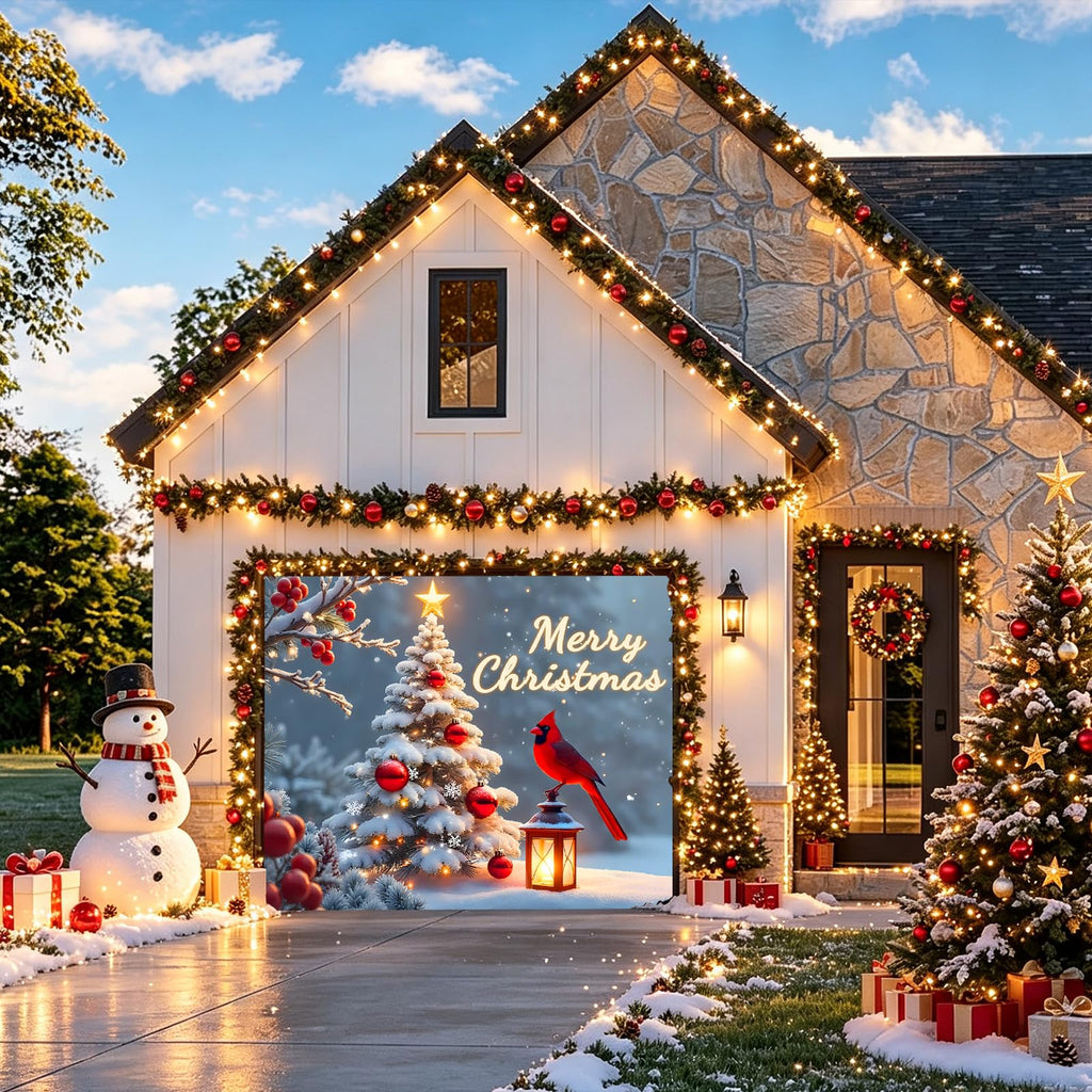 Christmas Garage Door Cover, Large Christmas Banner Backdrop Decorations Hanging Door Photography Decor for Indoor