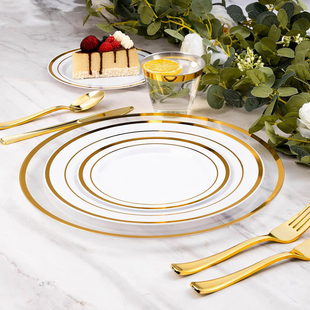 Inch Reusable Clear Charger Plates with Gold Rim - Set of 25