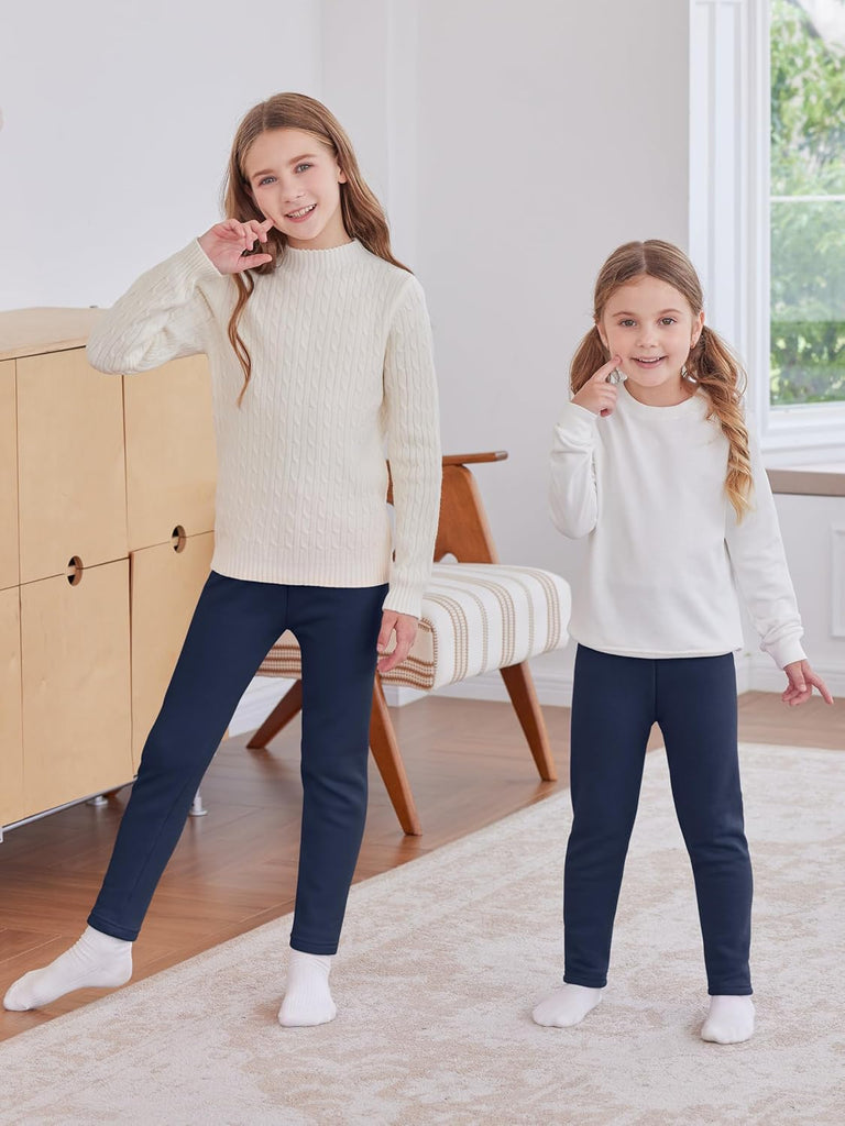 Girls Fleece Lined Leggings Cotton Kids Winter Leggings Warm Pants