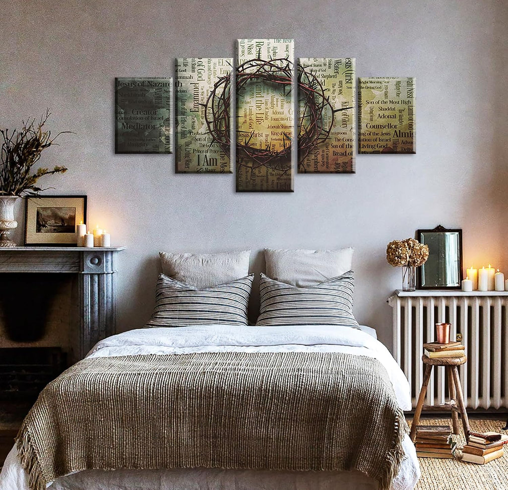 Christian Wall Art 5 Pieces Wreath of Thorns Canvas Prints Jesus Christ Religious Easter Bible Pictures Modern