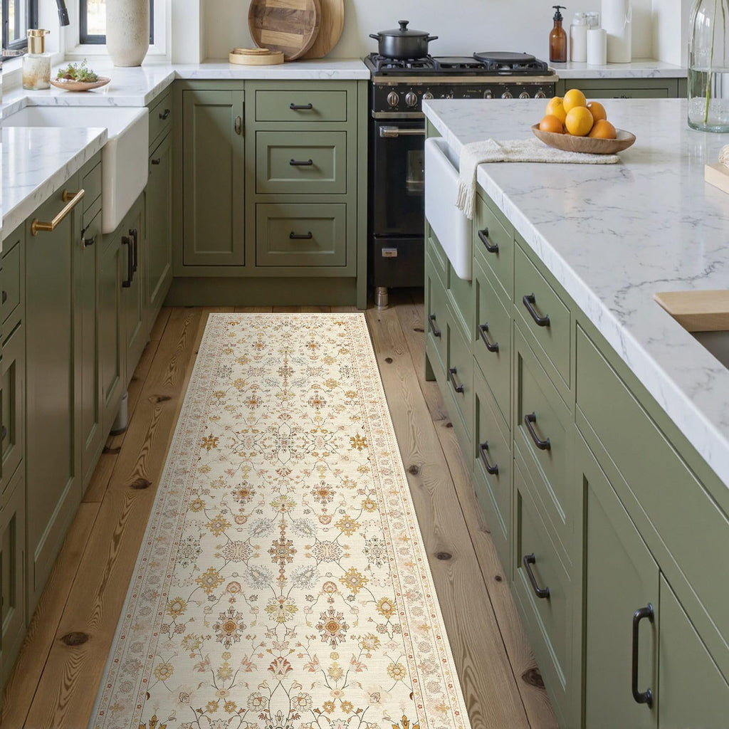 2x6 Beige Floral Runner Rug s Kitchen