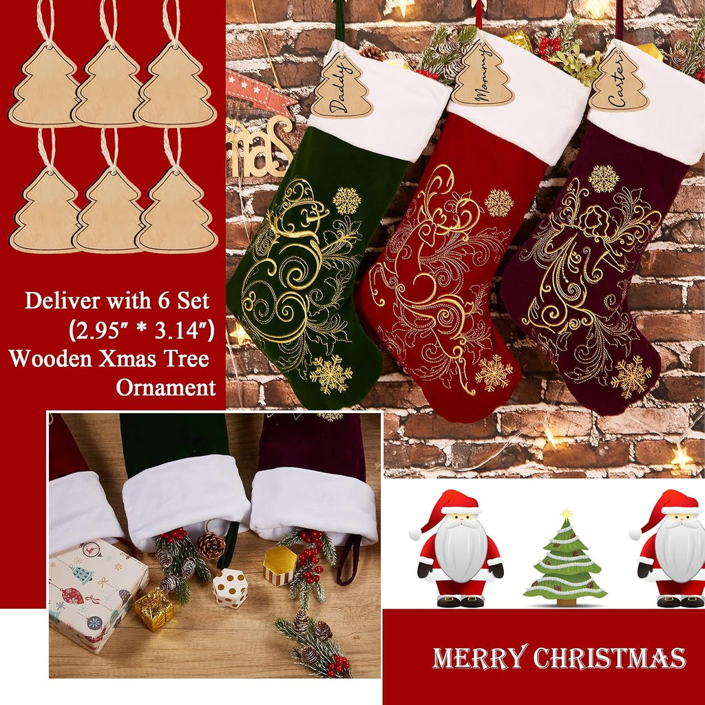 Velvet Christmas Stockings 6 Pack Large 20 Inches with Hanging Loop Embroidery Classic Luxury Family Ornament