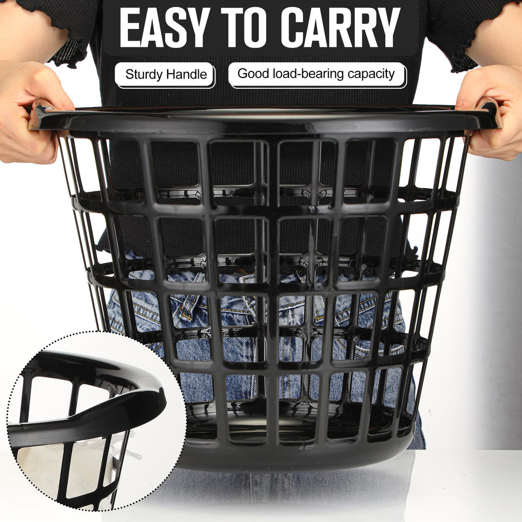 8 Pcs Black Plastic Round Laundry Baskets with Easy Carry Handles