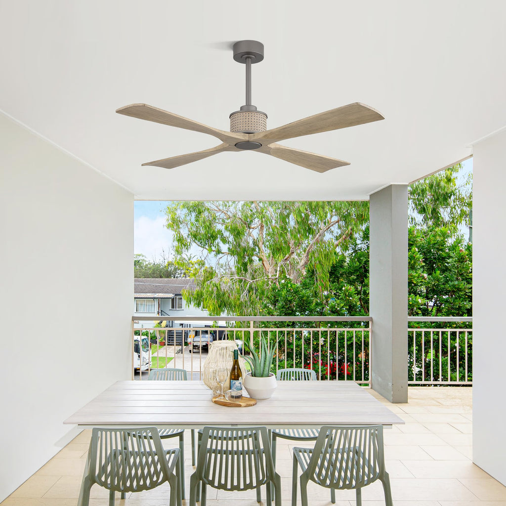 54" Ceiling Fan without Light - Remote Control, Solid Wood, 6-Speed, Reversible DC Motor, Driftwood/Charcoal Gray