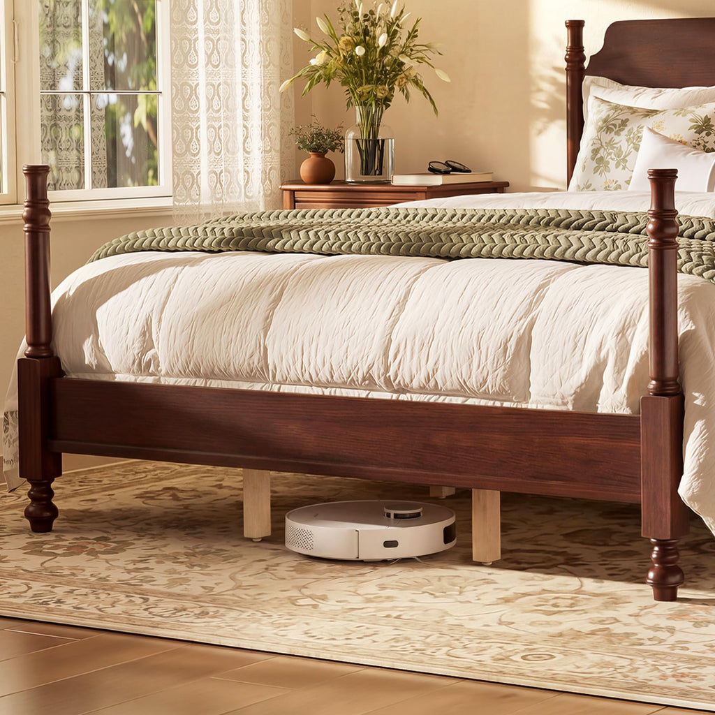 Spindle Platform Bed with Headboard, Dark Walnut
