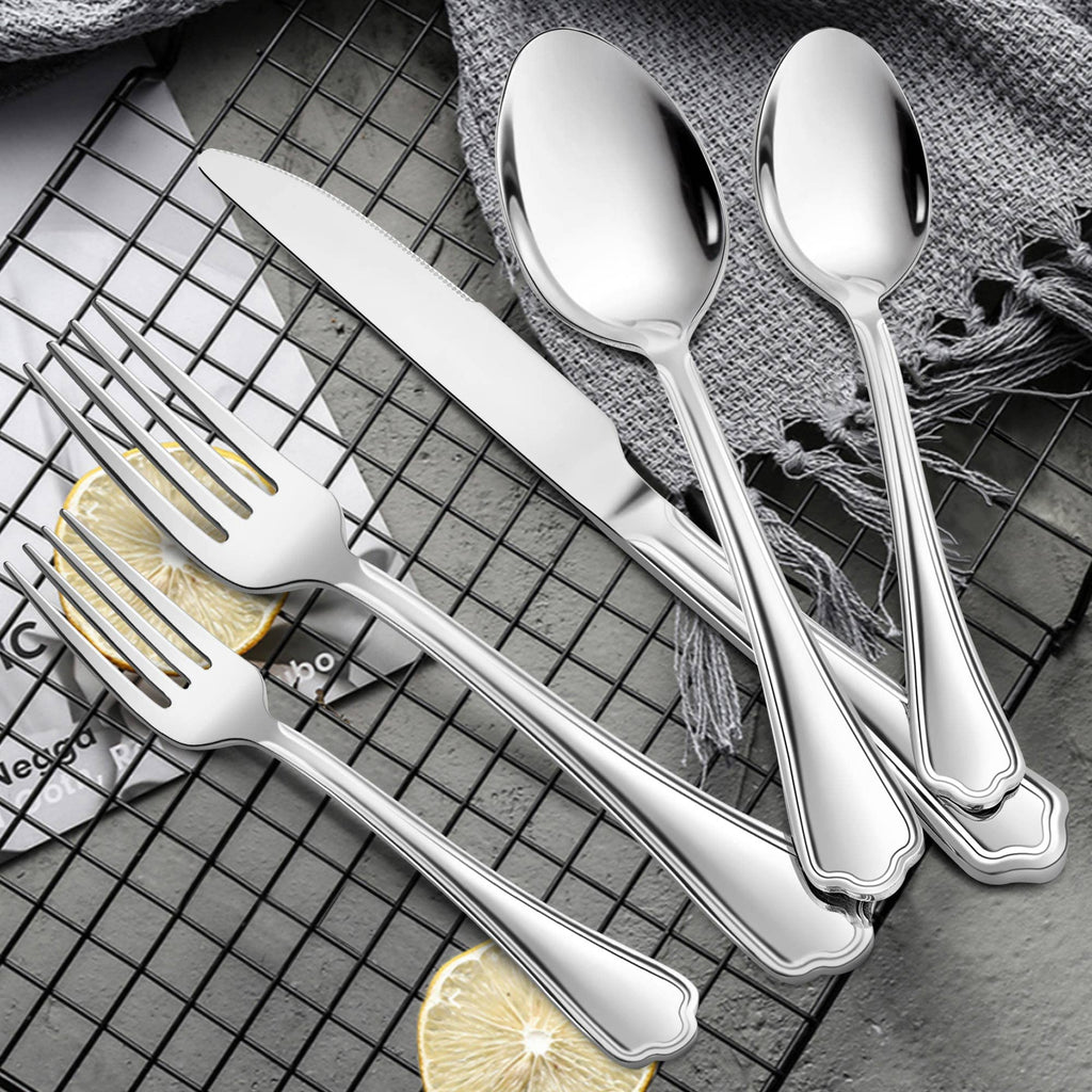 40-Piece Silverware Flatware Set for 8, Stainless Steel Cutlery Eating Utensils Set with Scalloped Edge, Include