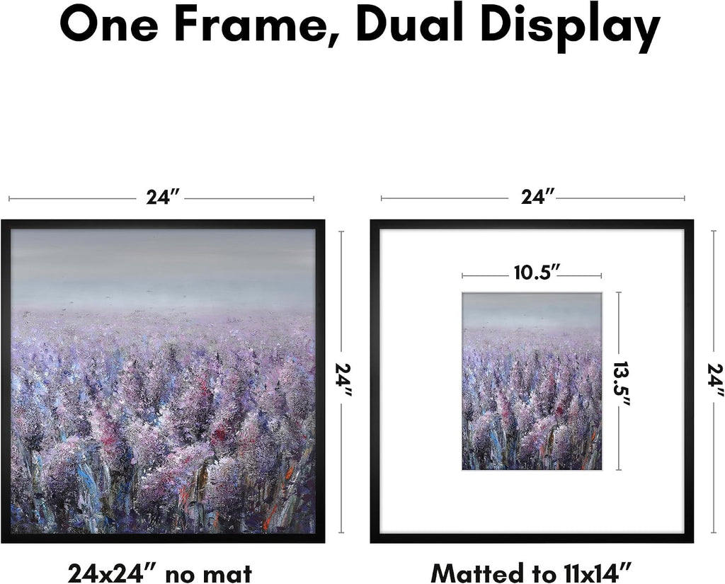 24x24 Poster Frame - Matted to 11x14 - Slim Molding - Black | Polished plexiglass front, sawtooth hangers included