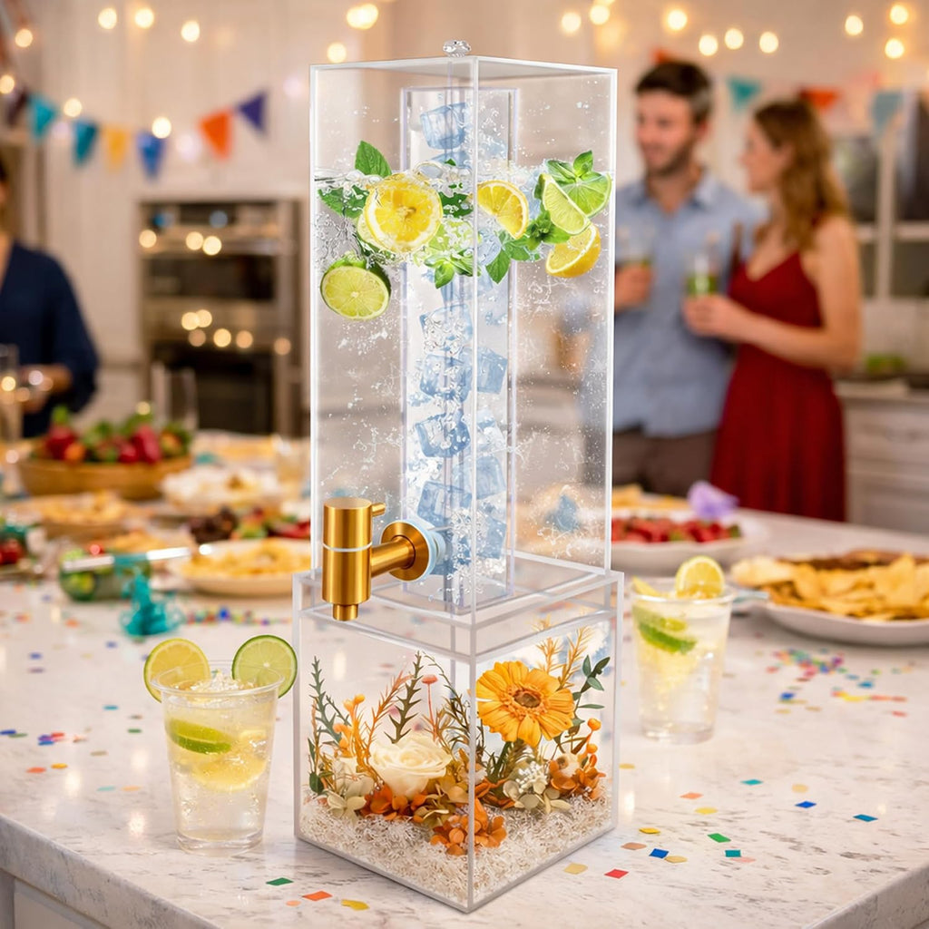 2 Gallon Large Drink Dispenser, Drink Dispenser with Acrylic Stand, Drink Dispensers for Parties with Ice Core