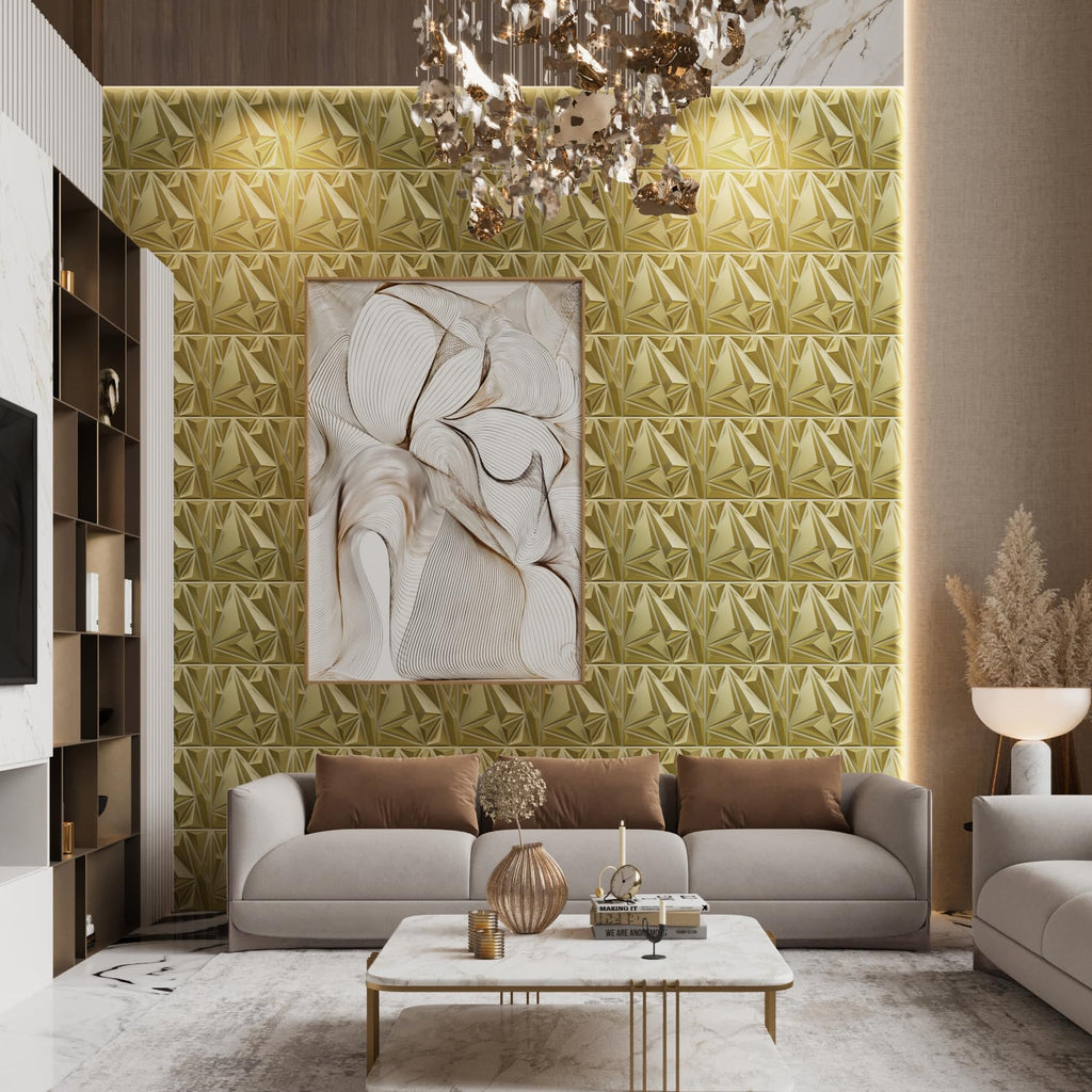Gold 3D Wall Panels, 12''x12'', PVC, 33 Pack