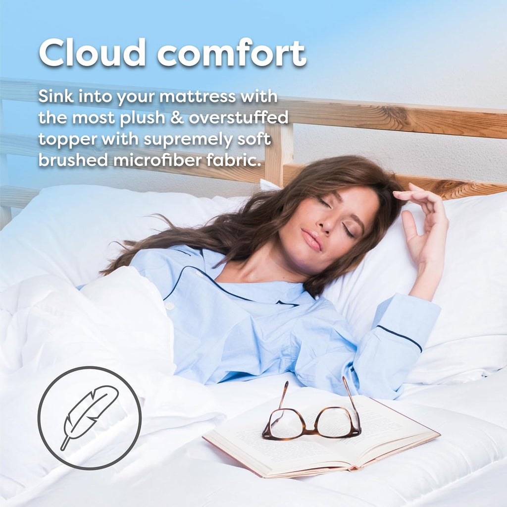 Hypoallergenic Mattress Cover- Overstuffed - Deep Pocket - Goose Down Alternative Pillow Top Mattress Topper Queen
