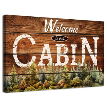 Cabin Wall Art Rustic Farmhouse Forest Wall Decor Vintage Brown Wooden Grain Background Prints Welcome to our Cabin