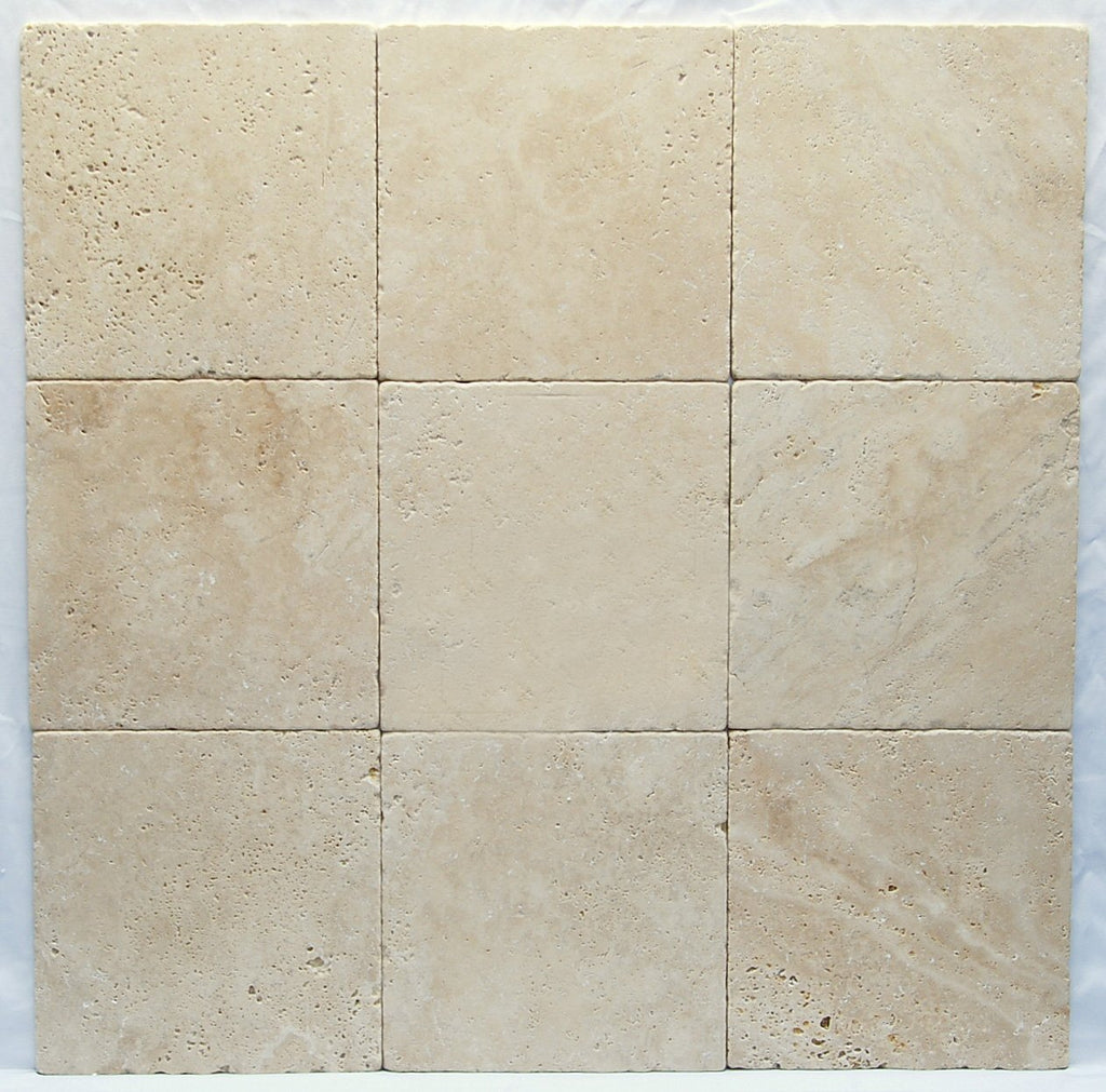 Light / Ivory 12X12 Tumbled Travertine Tile