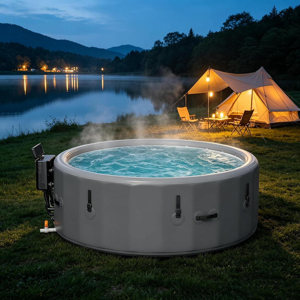 4 to 6 Person Inflatable Hot Tub, Portable Outdoor Spa with 150 AirJets, 6 LED Color Lights & Filter System, 85" x 28"
