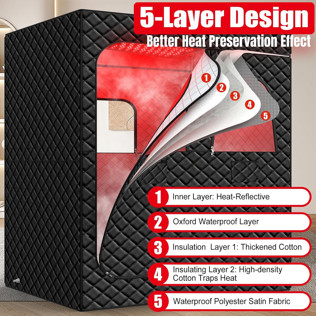 2 Person Infrared Sauna Box for Home, Portable Steam Sauna Room with 660nm+850nm Red Light Therapy Lamp