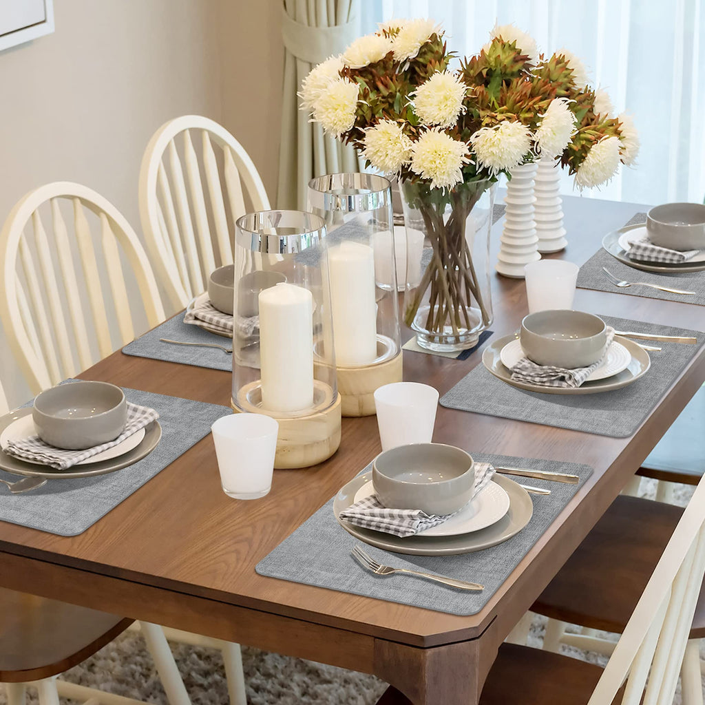 Faux Leather Placemats Set of 6, Easy to Clean, Grey