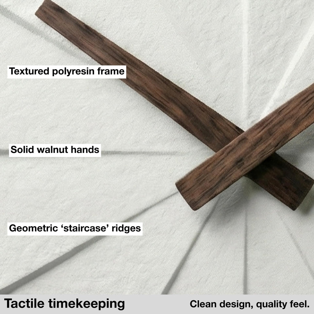 Modern Wall Clock with No Numbers and Wooden Hands. White 12.5 Inch