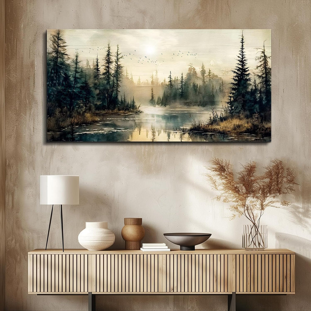 Canvas Wall Art Large Wall Decor Modern Office Wall Decorations Forest River Landscape Paintings Farmhouse Pictures