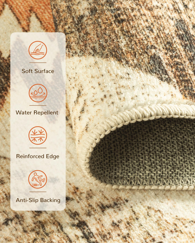 10'x14' Washable Area Rug Bedroom Cream/Camel