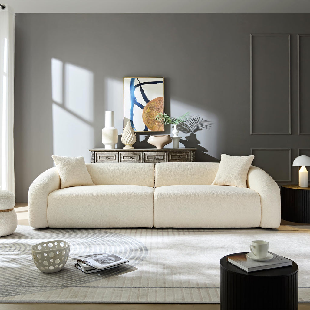 105" Luxury Sectional Sofa Couch Curved Sofa Comfy Boucle Couch Cloud Loveseat Couches Oversized 3 Seater Deep Seat