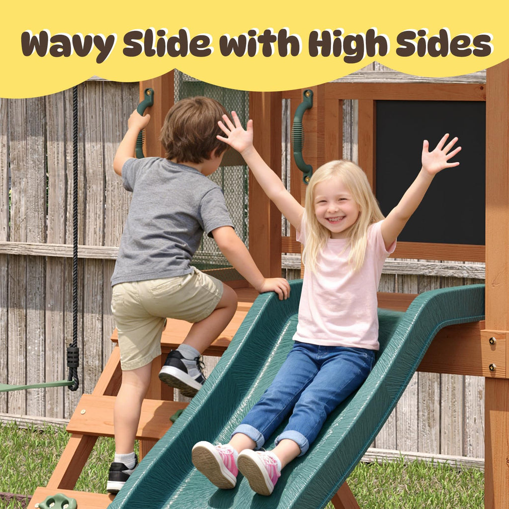 Swing Sets for Backyard Kid Ages 3-8 Wooden Outdoor Playground