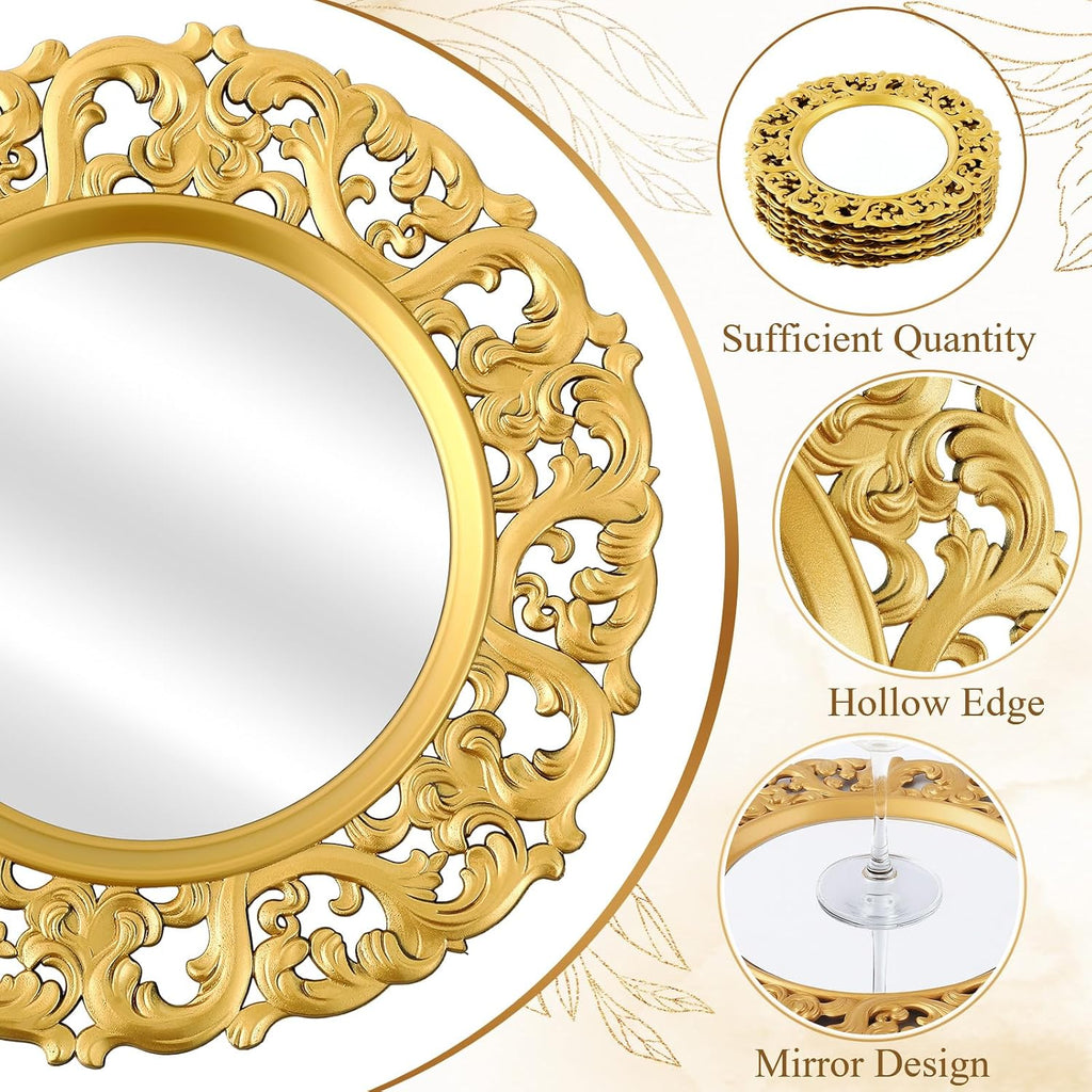 13" Mirror Charger Plate Baroque Dinner Charger, Gold - Set of 12