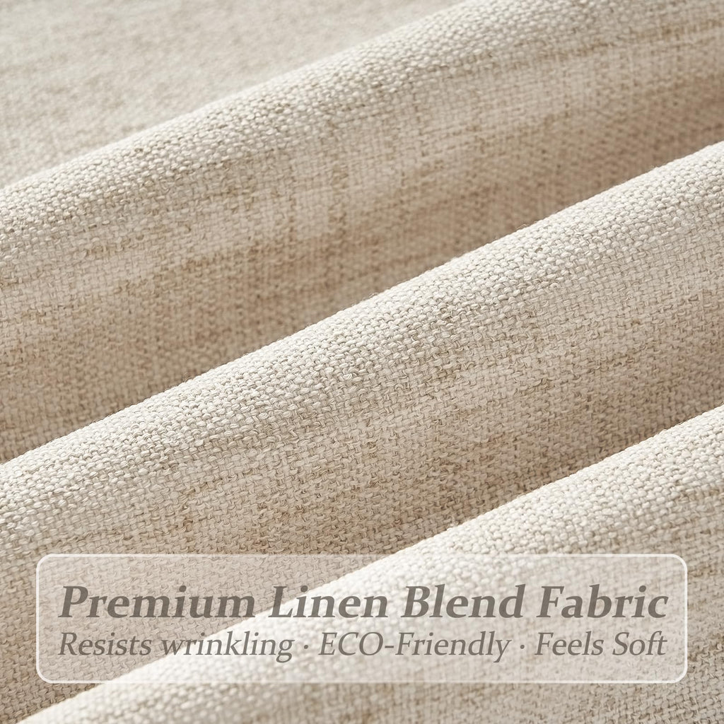 Pinch Pleated Natural Short Kitchen Windows Curtains 63 Inch Length 2 Panels Set, Memory Trained Flax Linen Semi