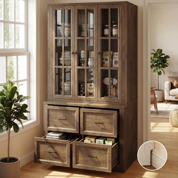 80" Modular Kitchen Pantry Cabinet, 2-in-1 Freestanding Tall Pantry Cabinet with Glass Doors & Adjustable Shelves