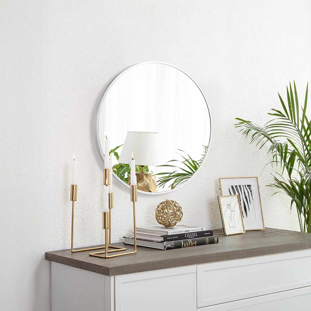 Silver Round Mirror 20 Inch, Wall Circle Mirror, Brush Chrome