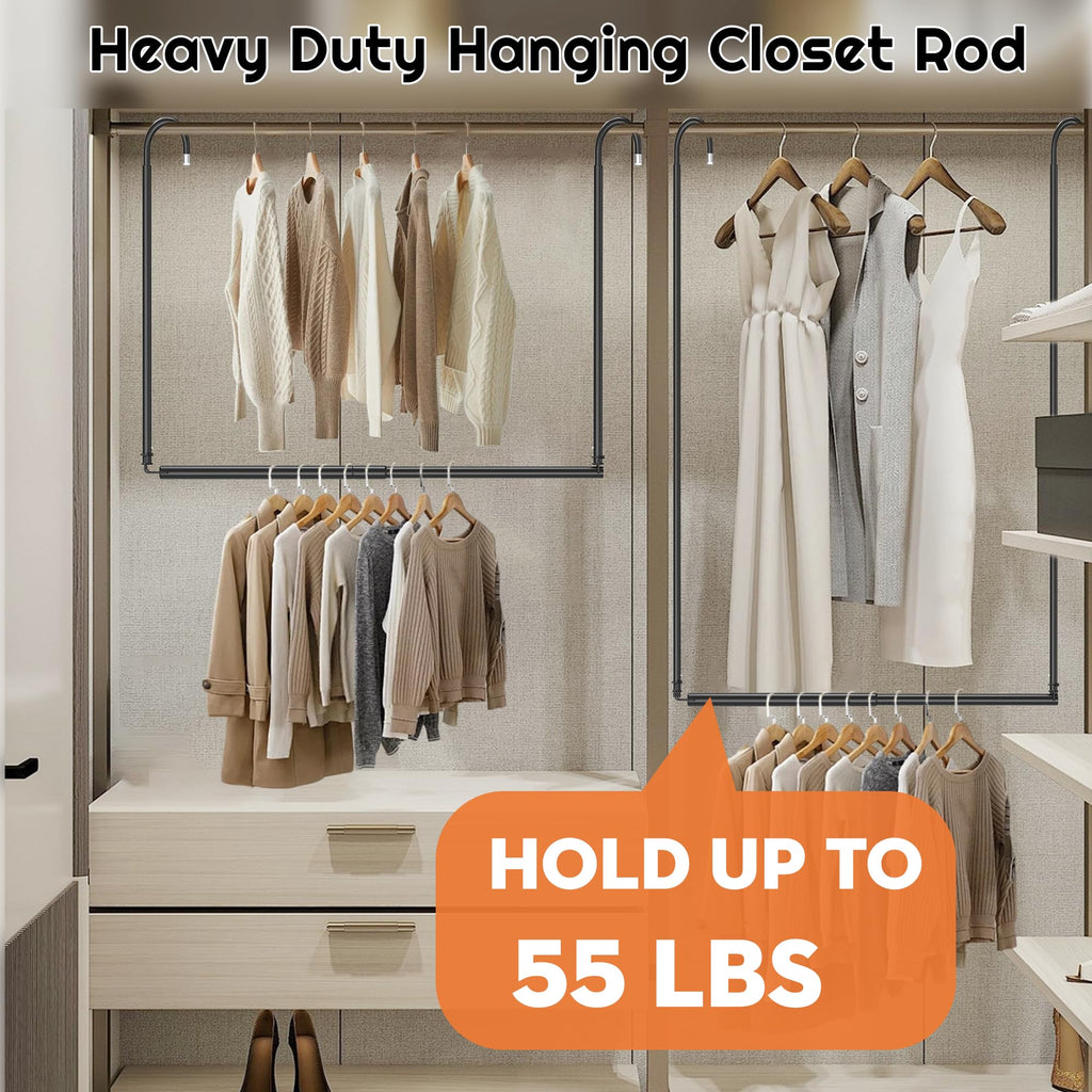 Hanging Closet Rod Adjustable Width Height Closet Rods For Hanging Clothes Black 2 Pack Closet Extender Hanging Rod