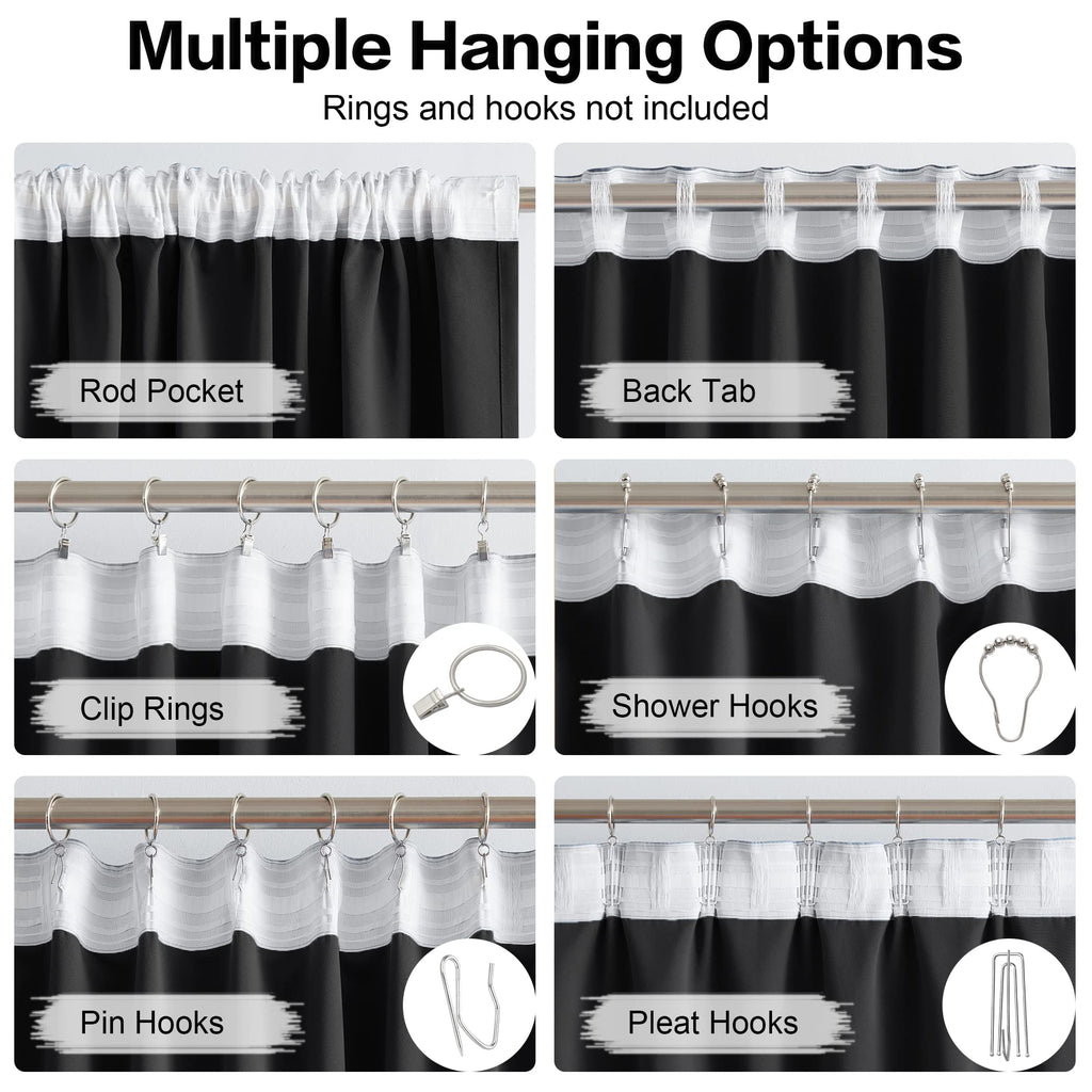 2 PCs Blackout Extra Long Black Curtains 2 Panels, 52" W x 132''L