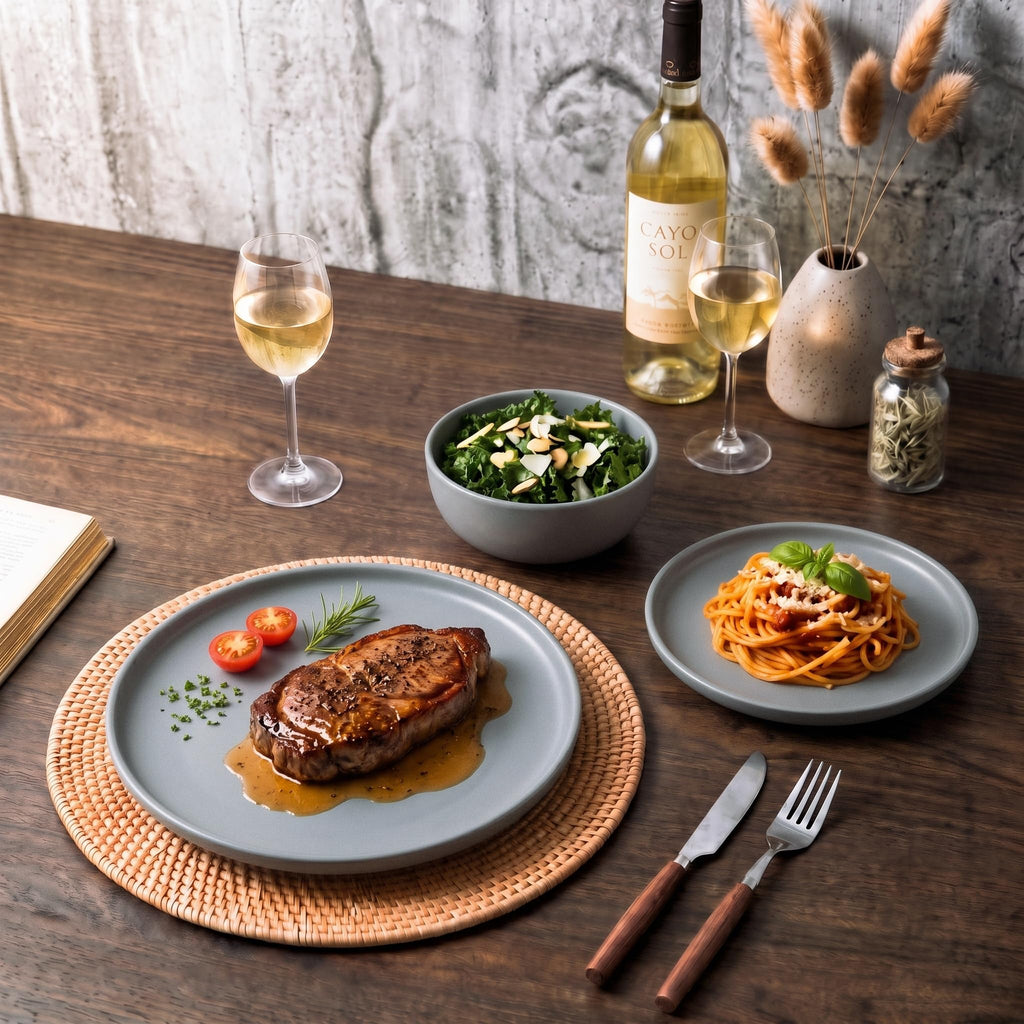 Stoneware Dinnerware Sets Service for 4, 12 pcs Plates and Bowls Set