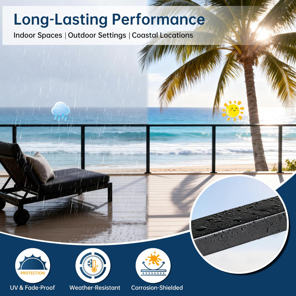 10FT Aluminum Black Cable Railing Handrail with POM Connector, 3 Pack Rectangle 3mm Thick Deck Handrail for Indoor