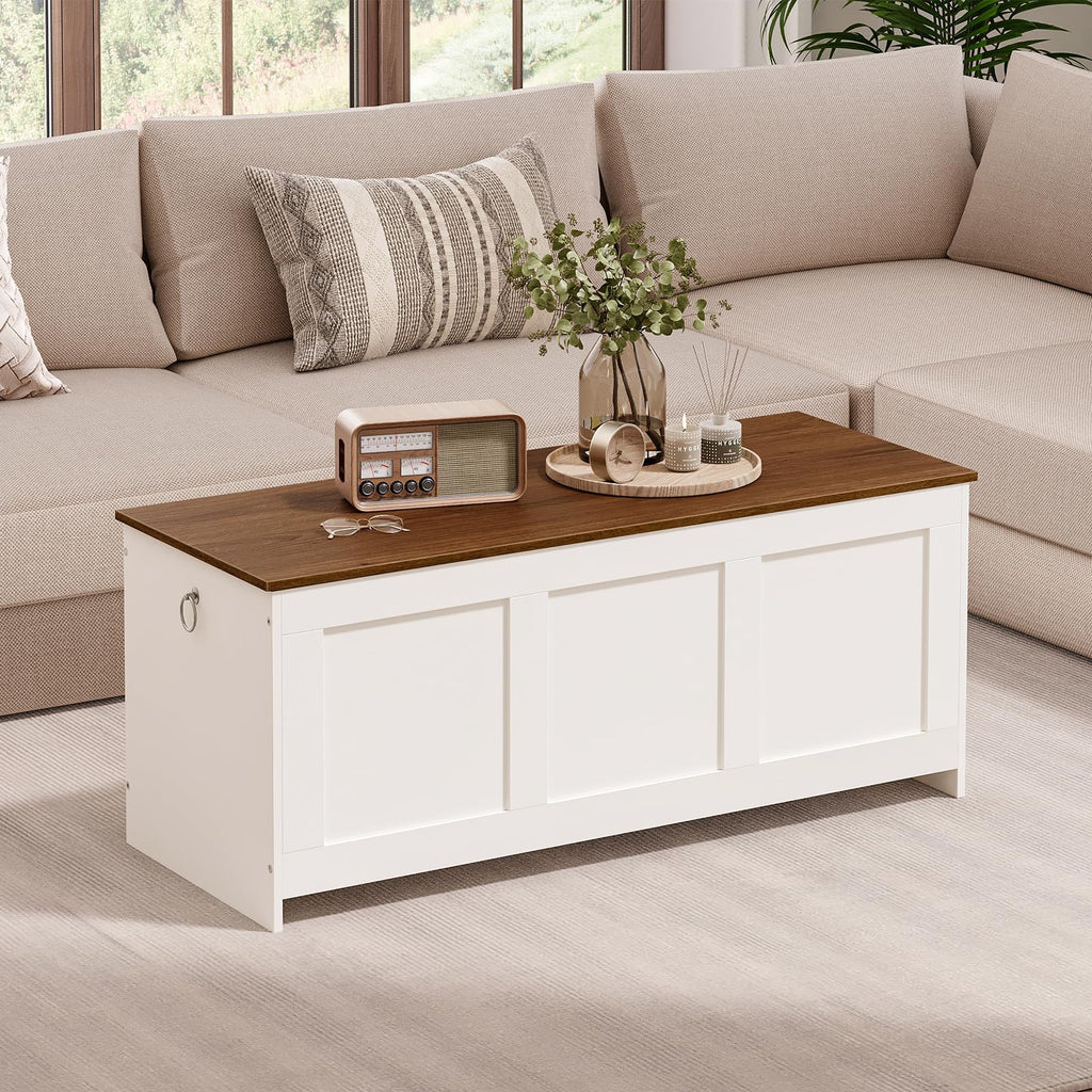 47.2" Large Storage Bench, Retro Storage Chest with Safety Hinge, Wooden Storage Trunk, Toy Chest with Lift Top