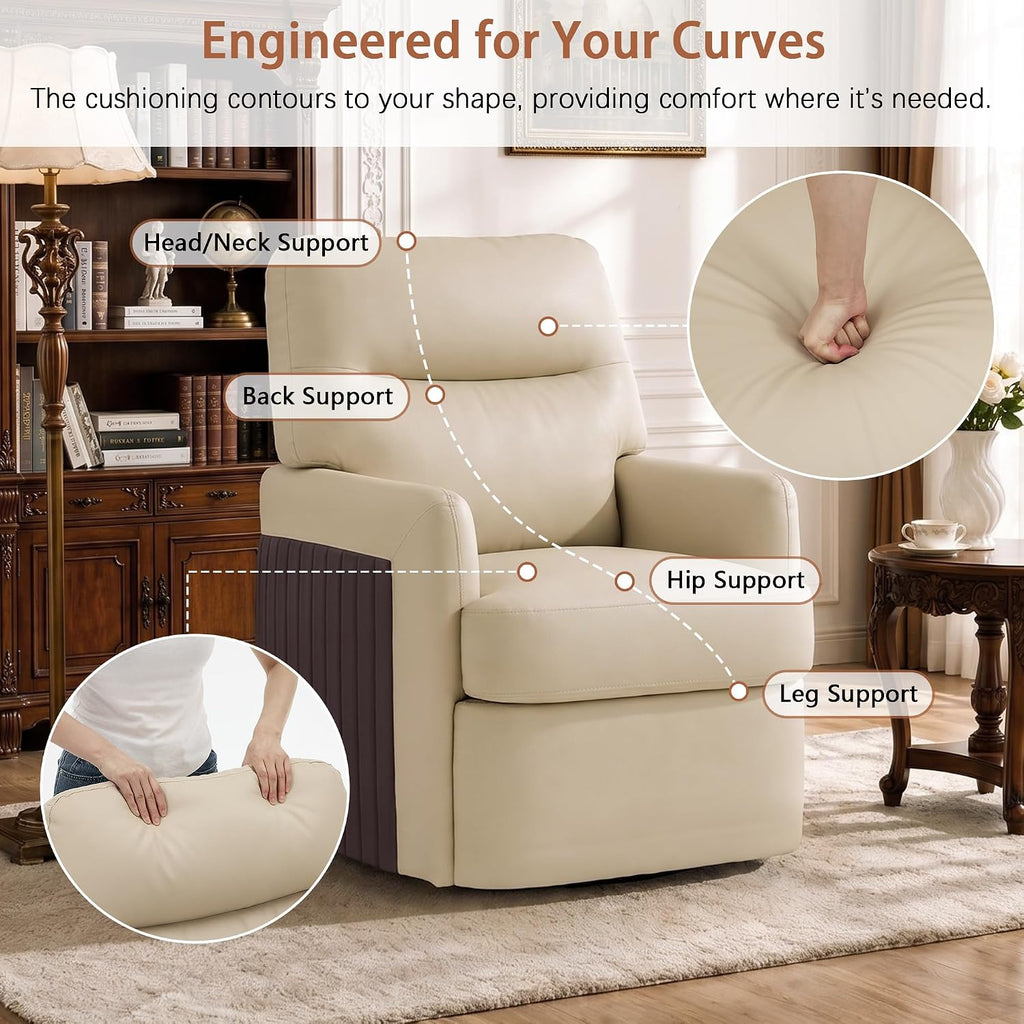 Swivel Leather Accent Chair, Oversized Mid-Century Living Room Chairs,Beige - Set of 2