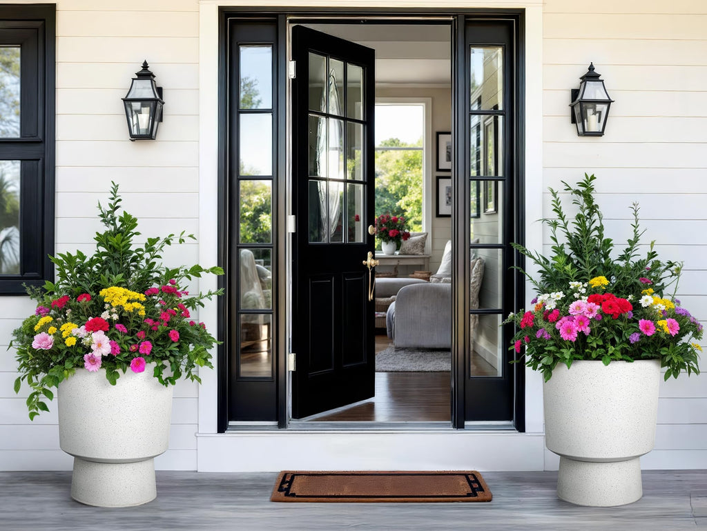 Autodaya 16.75" Urn-Style Planters Set of 2, White Terrazzo Pedestal