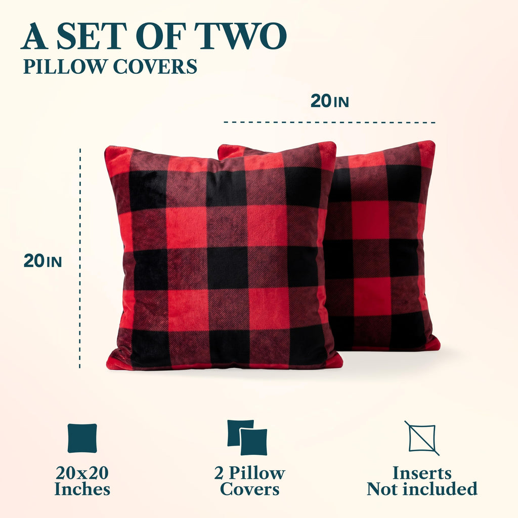 Buffalo Plaid Red Decorative Throw Pillow Covers 20x20 Set of 2