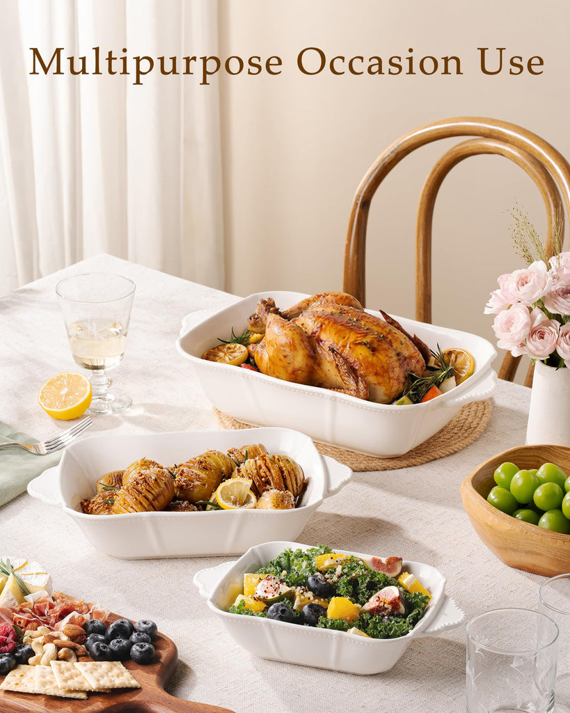 Ceramic Casserole Dishes Set of 3, Embossed Relief Baking Dishes Set