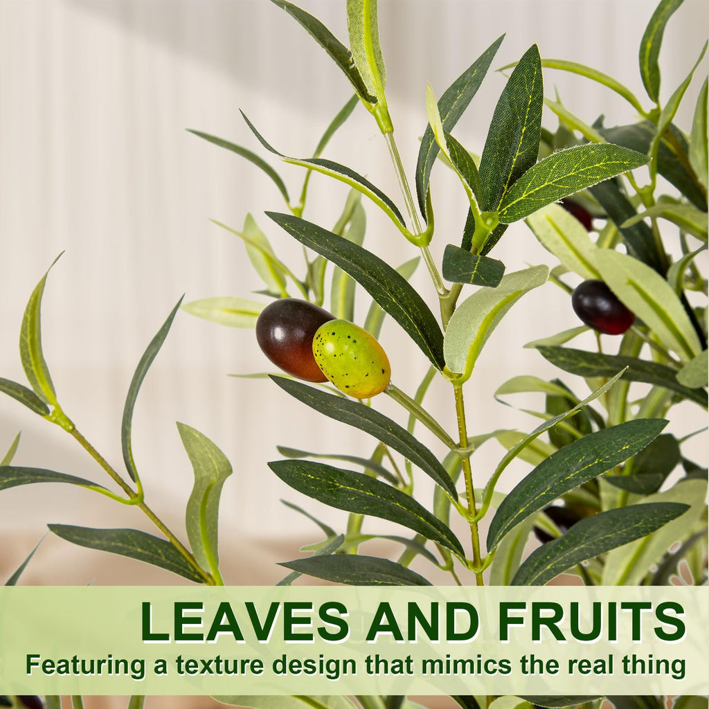Artificial Olive Tree, 6FT Tall Faux Olive Tree with Pot, Artificial Plants with Natural Wood Trunk and Lifelike
